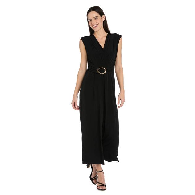 Womens R&M Richards Sleeveless Surplice Neck Solid Jumpsuit