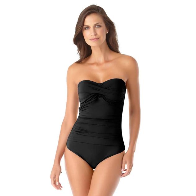 Womens Anne Cole Solid Twist Shirred Bandeau One Piece Swimsuit