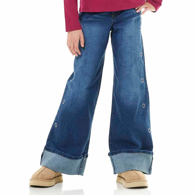 Girls (7-14) YMI®  Wide Leg Rhinestone Circle Folded Hem Jeans