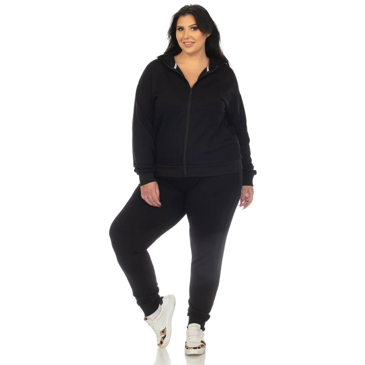 Plus Size White Mark 2pc. Velour Sweatsuit w/ Faux Leather Stripe