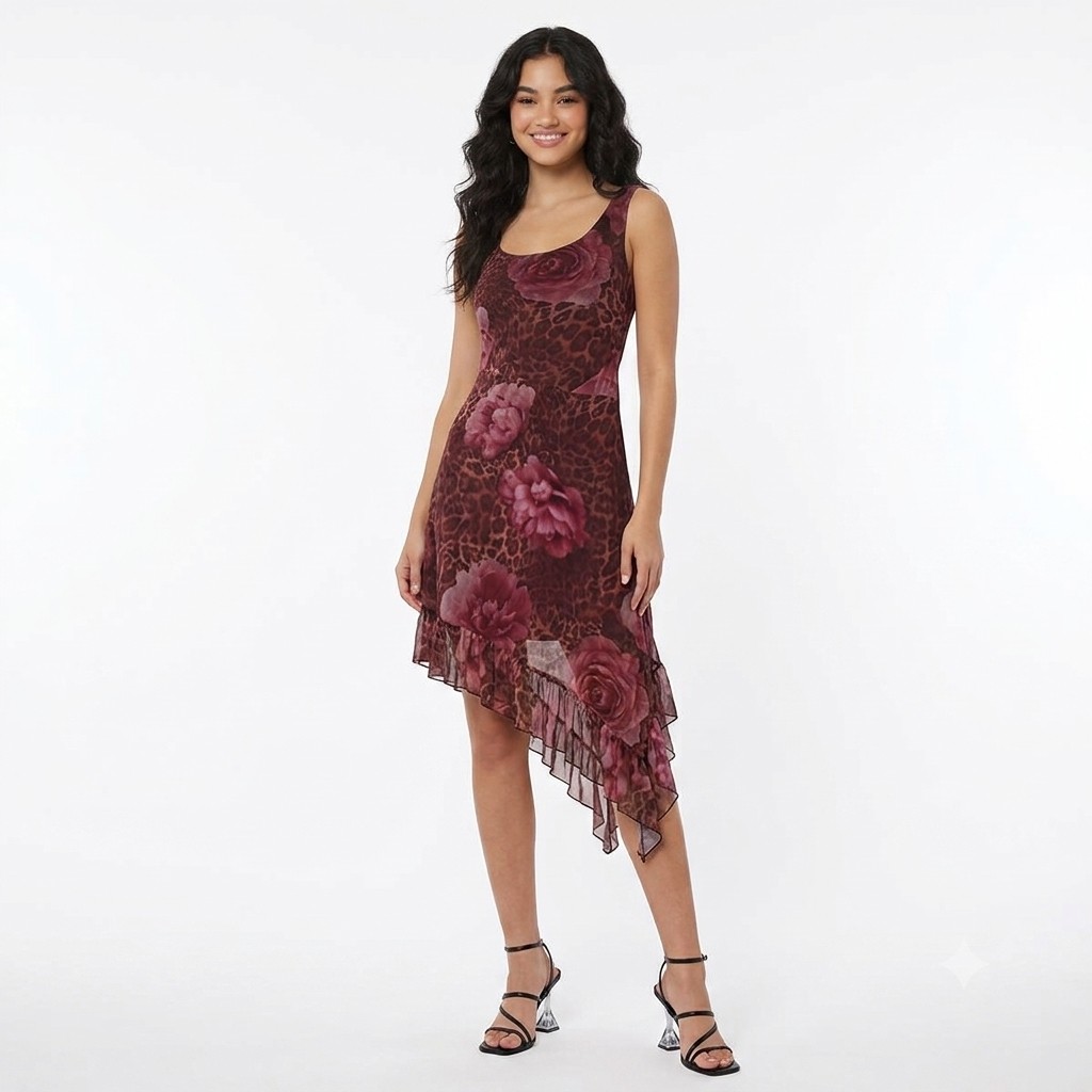 Juniors Madden Girl Mesh Scoop Neck Ruffle Hem A-Line Dress