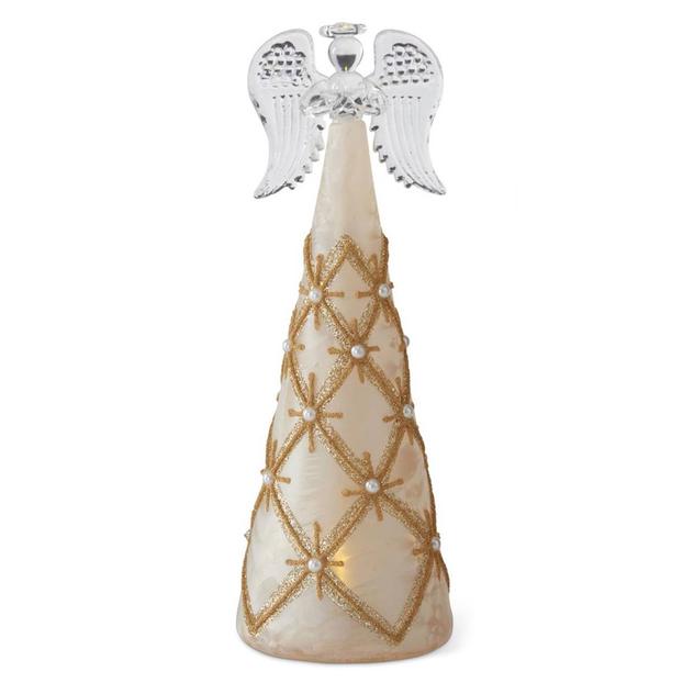 K&K Interiors 9.75in. Glass LED Cone Shape Angel Holding Star