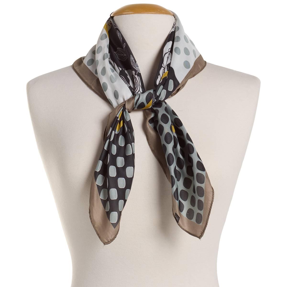 Womens Renshun Silky Floral and Dot Patchwork Square Scarf