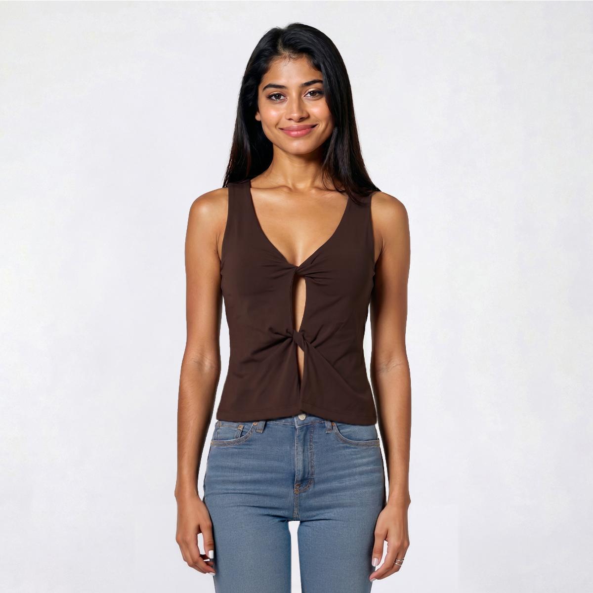 Juniors No Comment Front Twist Tank Top w/ Mold Cup