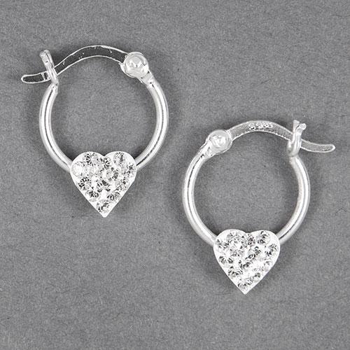 Kids Sterling Silver Clear Crystal Heart Hoop Earrings