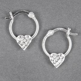 Kids Sterling Silver Clear Crystal Heart Hoop Earrings