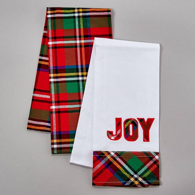 2pk. Joy Christmas Tartan Towel Set