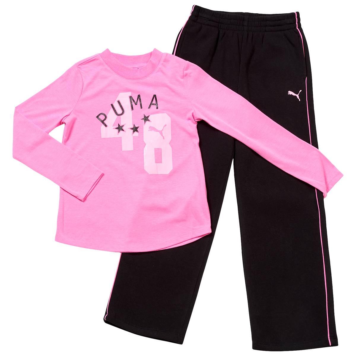 Girls (7-16) Puma Long Sleeve Tee w/ Wide Leg Sweatpants