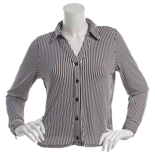 Womens Adrianna Papell Long Sleeve Stripe Button Front Blouse