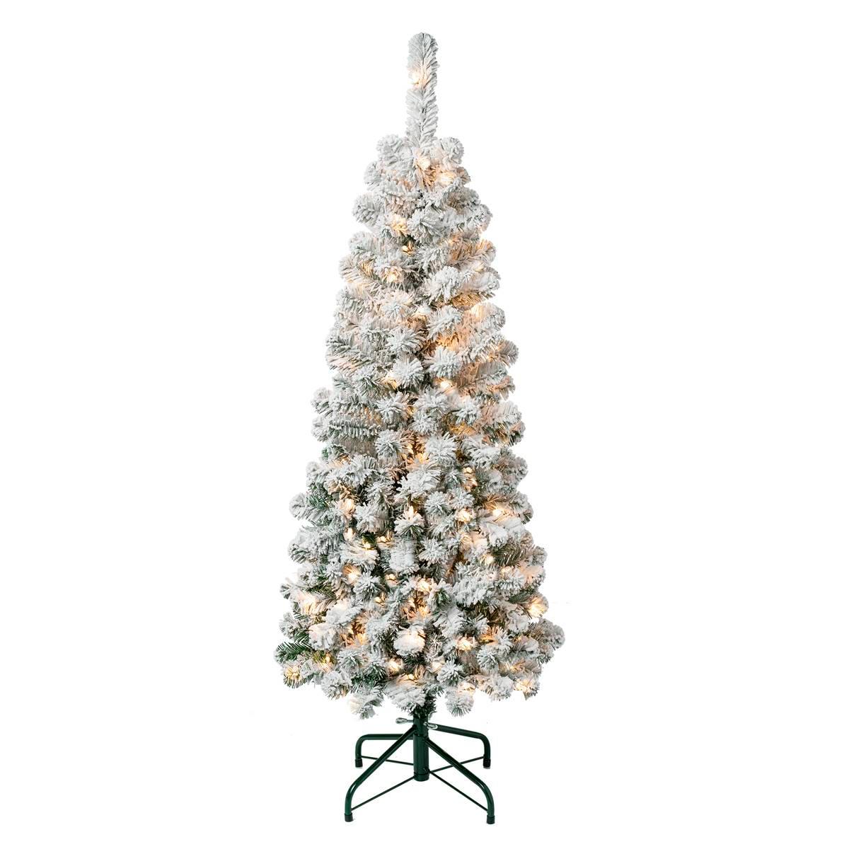 National Tree 4.5ft Acacia Pencil Slim Flocked Tree w/ 100 Lights