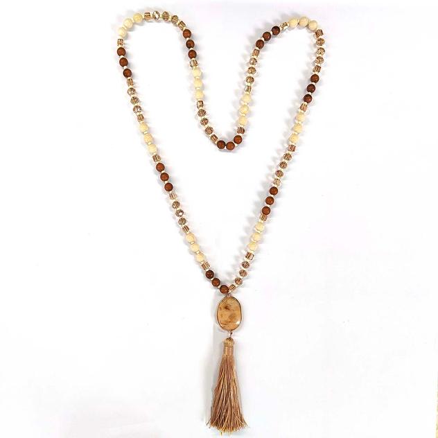 Ashley Cooper™ Gold-Tone Neutral Bead Tassel Necklace