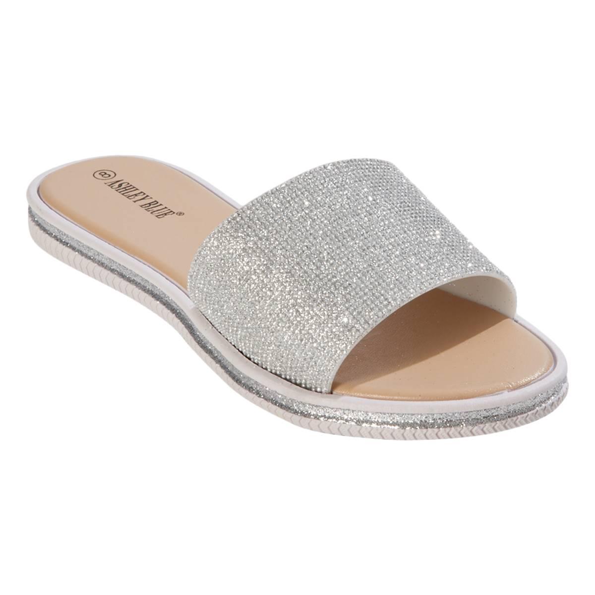 Womens Ashley Blue Glitter Glow Jelly Slide Sandals