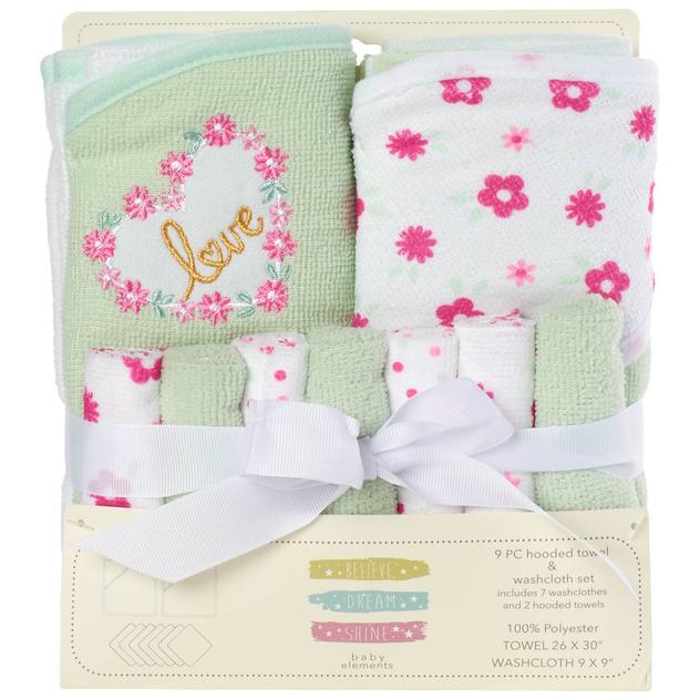 Baby Elements 9pc. Solid Love & Floral Bath Set