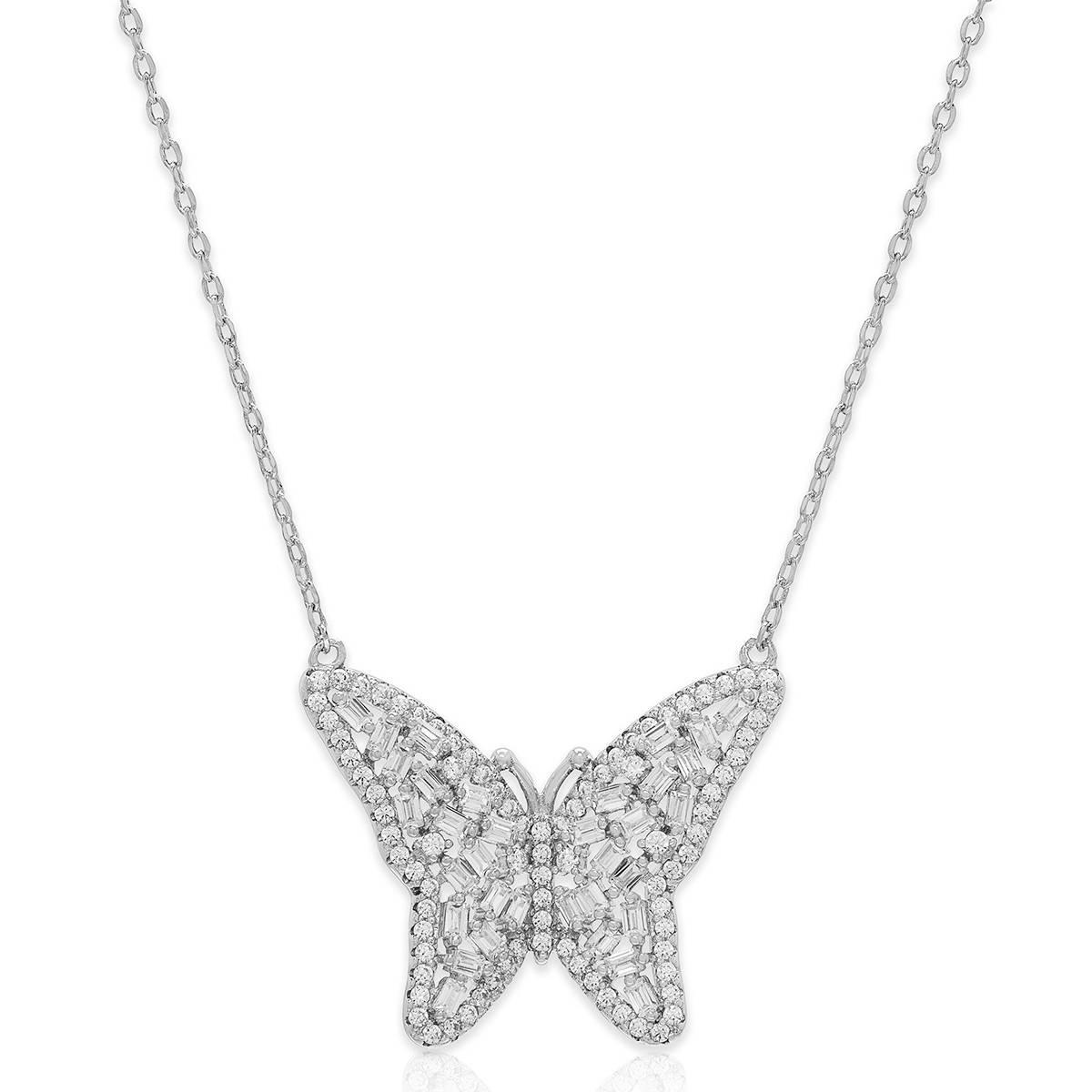 Wide Butterfly Necklace CZ Butterfly Pendant Necklace