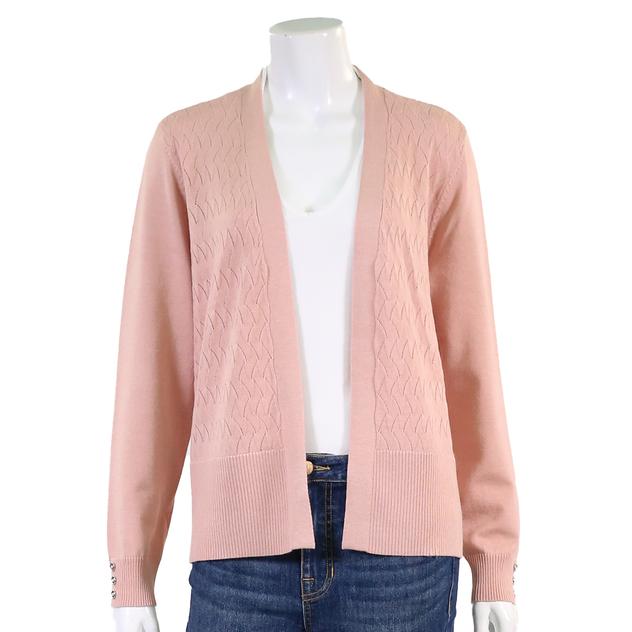 Womens 89th & Madison Pointelle Stitch Ribbed Hem Cardigan