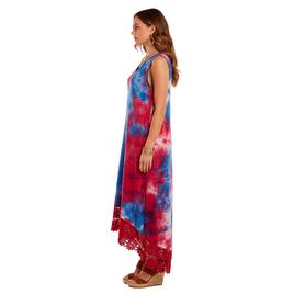 Womens Nina Leonard Sleeveless Tie Dye Lace High Low Maxi Dress