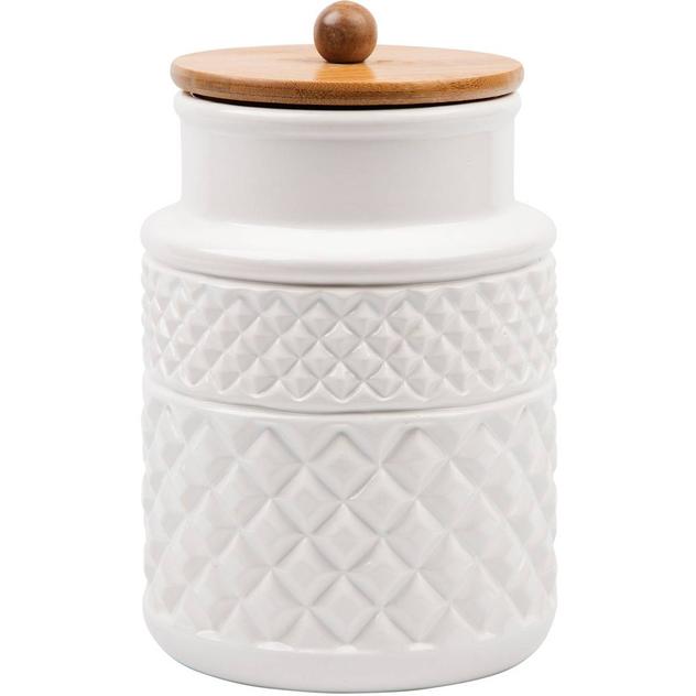 Home Essentials 54oz. Round Facet Embossed Canister w/ Bamboo Lid