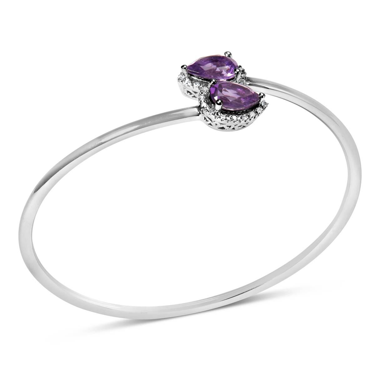 Haus of Brilliance Purple Amethyst & Diamond Bangle Bracelet