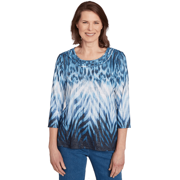 Womens Alfred Dunner Classics 3/4 Sleeve Animal Ombre Blouse