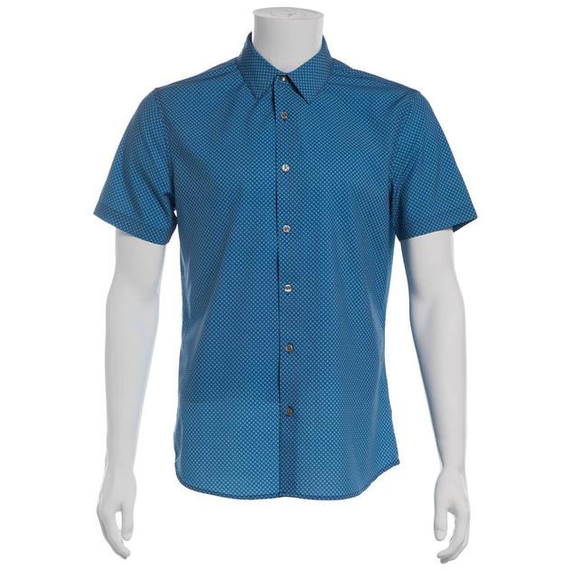 Mens DKNY Short Sleeve Bahram No-Tuck Geometric Button Down Shirt