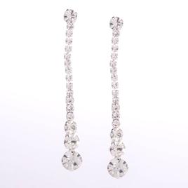 Rosa Rhinestones Silver Plated Skinny Drop Crystal Earrings