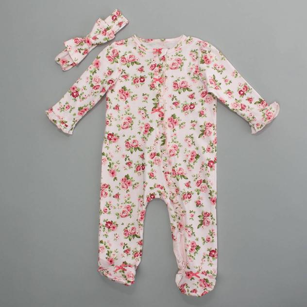 Baby Girl (3-9M) Little Me® Cabbage Rose Footie with Headband