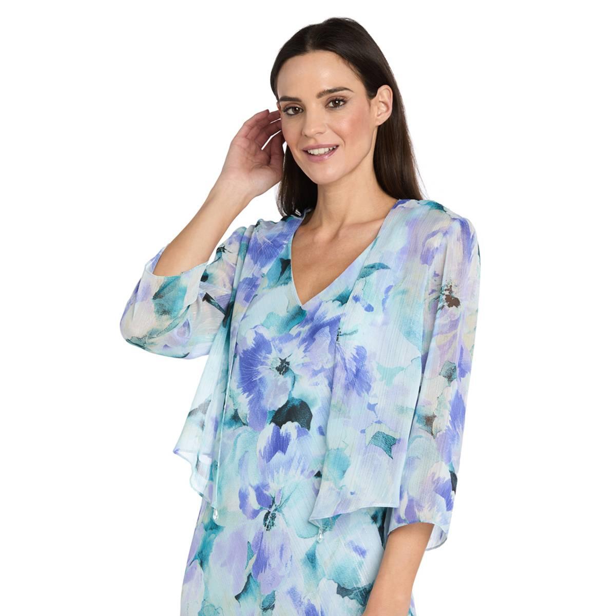 Womens R&M Richards 3/4 Sleeve Chiffon Floral Hi Low Jacket Dress
