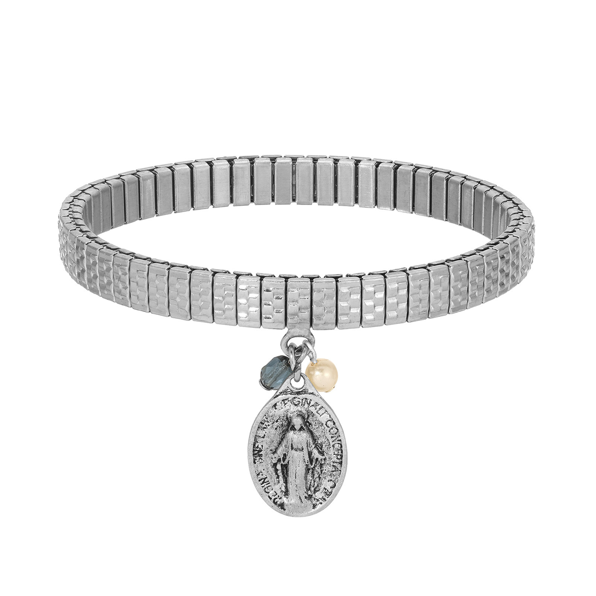 Symbols of Faith Silver Tone Oval Miraculous Medal Charm Bracelet