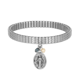 Symbols of Faith Silver Tone Oval Miraculous Medal Charm Bracelet