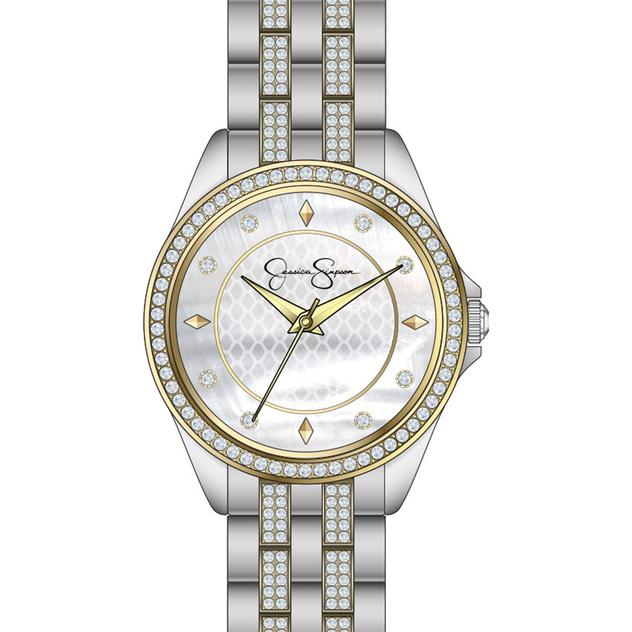 Womens Jessica Simpson Two-Tone Mother of Pearl Watch - JS0072TTG