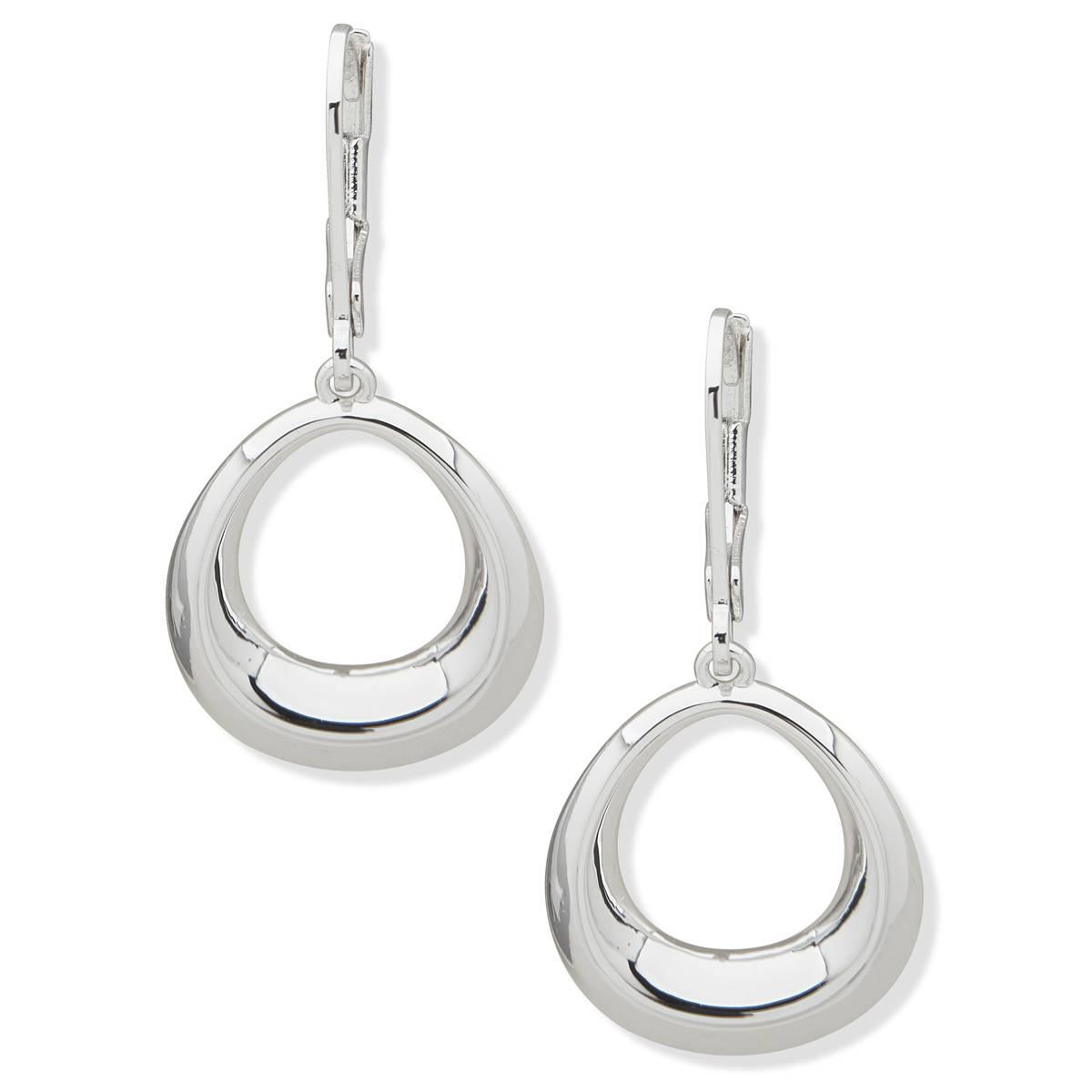 Anne Klein Silver-Tone Puffy Beveled Open Drop Earrings