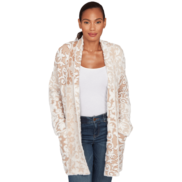 Womens Ruby Rd. Hello Holiday Eyelash Scroll Open Front Cardigan