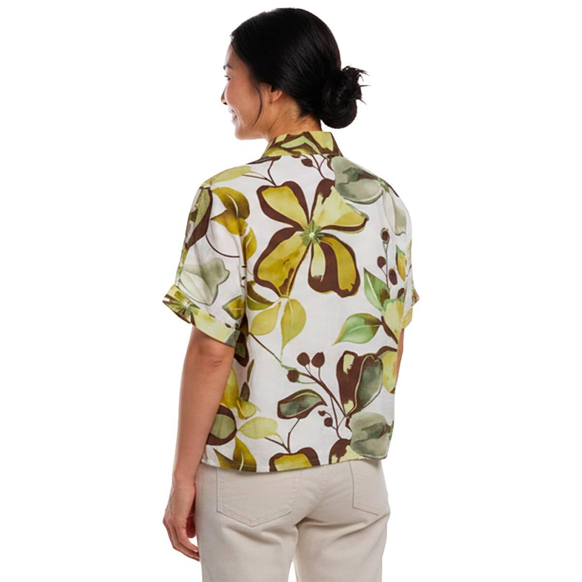 Womens Adrianna Papell Short Sleeve Watercolor Floral Blouse