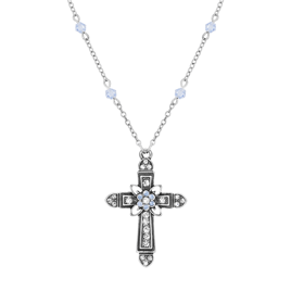 Symbols of Faith Center Flower Crystal Cross Bead Chain Necklace