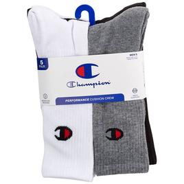 Mens Champion(R) 5pk. Crew Socks - White/Grey