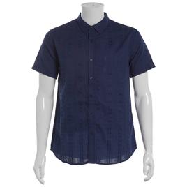Mens Visitor Textured Cotton Button Down Shirt - Navy