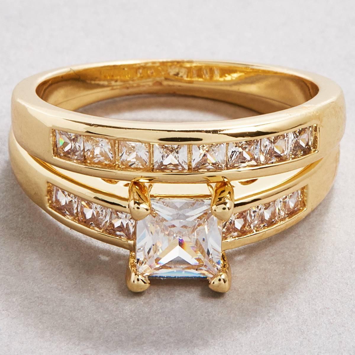 Ashley Cooper(tm) Gold-Tone Princess Cut Pave Band Bridal Set