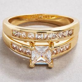 Ashley Cooper(tm) Gold-Tone Princess Cut Pave Band Bridal Set
