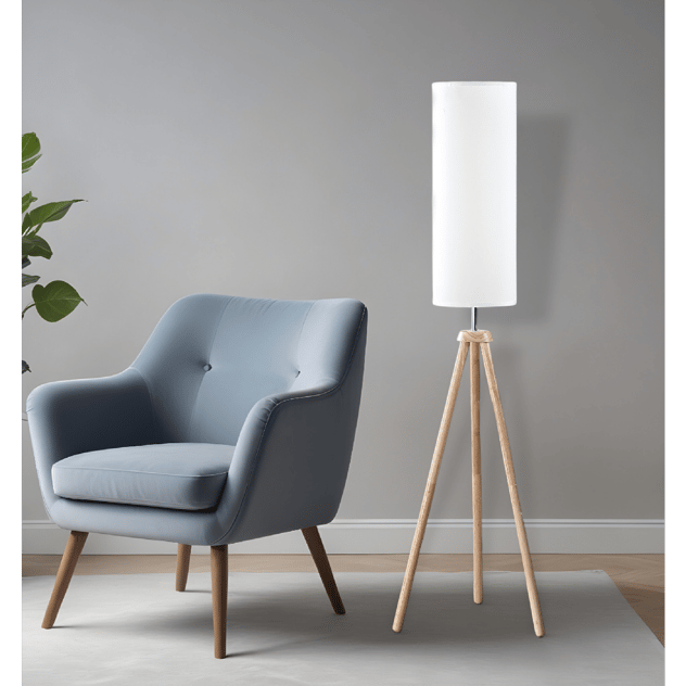 HomeRoots 58in. Natural Wood Look Tripod Floor Lamp with Shade