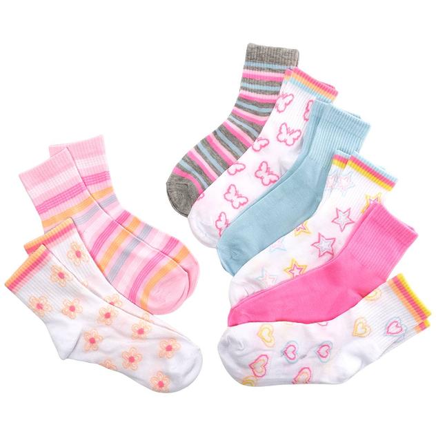 Girls Capelli® New York 8pk. Happy Vibes Ribbed Quarter Socks