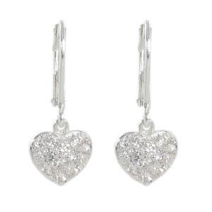 Silver Plate Cubic Zirconia Heart Dangle Earrings
