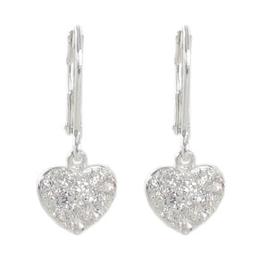 Silver Plate Cubic Zirconia Heart Dangle Earrings