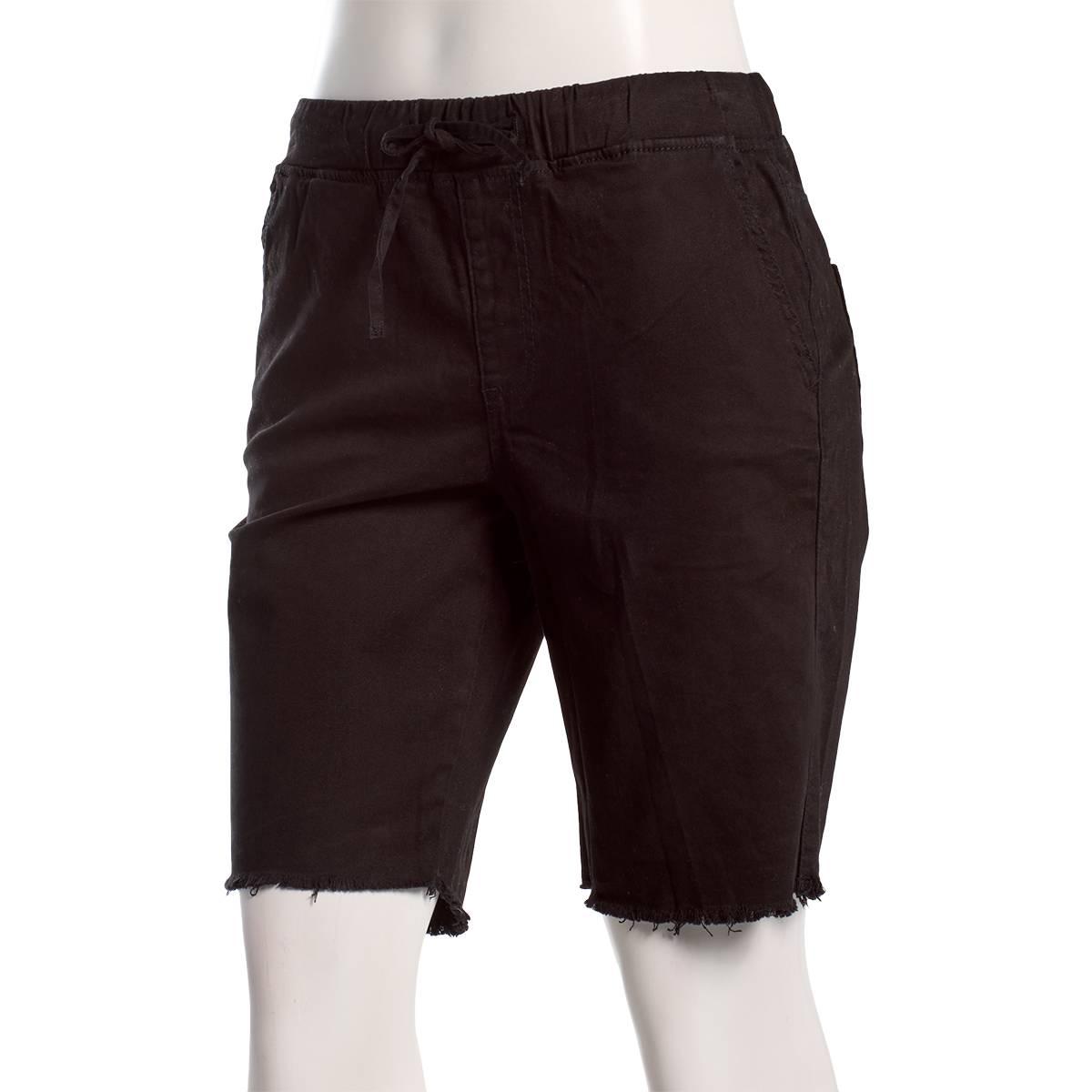 Petite Royalty Elastic Waist Bermuda Short w/Fray Hem