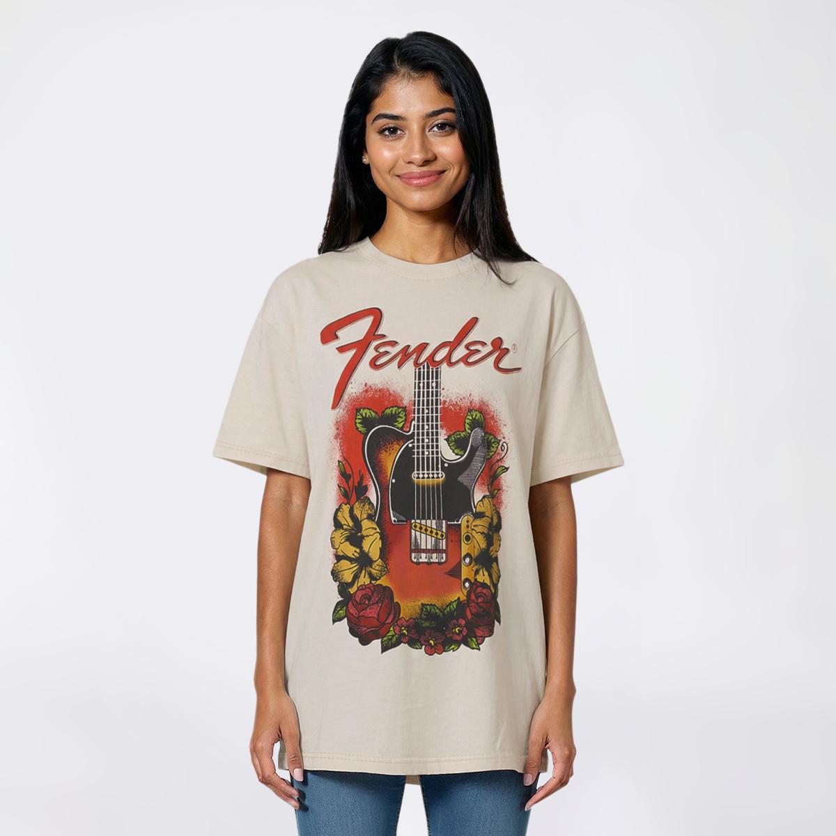 Juniors C-Life Fender Guitar Rose Boyfriend Tee