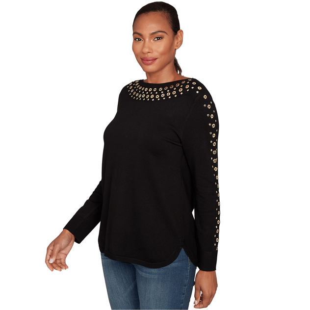 Womens Ruby Rd. Red Allure Grommet Embellishment Blouse