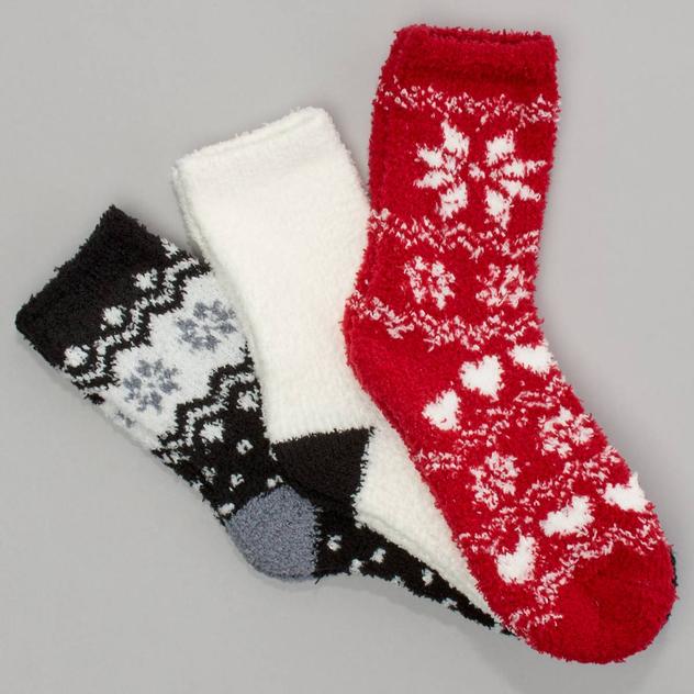 Womens Cuddl Duds® 3pk. Snowflake Cozy Crew Socks - Chili Pepper