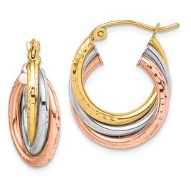 Gold Classics(tm) 10kt. Tri-color Diamond-cut Triple Hoop Earrings