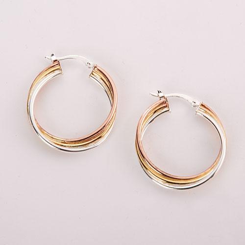 Ellen Tracy Tri-Color Sterling Silver Hoop Earrings