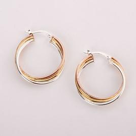 Ellen Tracy Tri-Color Sterling Silver Hoop Earrings