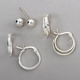 Sterling Silver 3pr. Ball & 2 Hoop Earrings